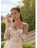 Ivory French Lace Tulle Romantic Wedding Dress With Removable Sleeves